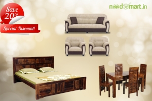 Fabric 3 + 1 + 1 Cream Brown Sofa Set | Needomart