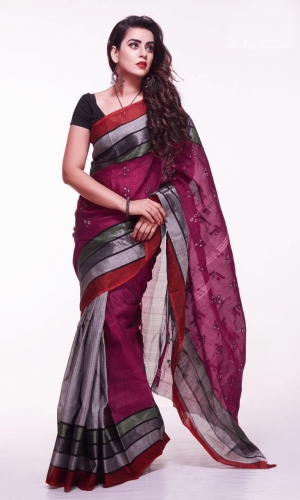 Buy handloom saree online |strawberry color mercerized saree