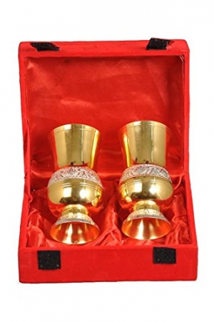 Nutristar Pure Brass Glasses Set of Two Red Box Gift Box. Wa