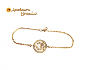 Auspicious Aum Full diamond bracelet 18mm on Gold chain 