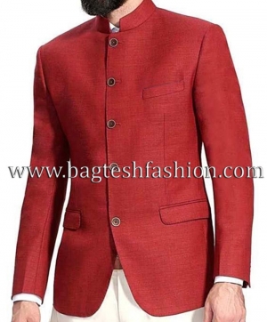 Red Jute Jodhpuri Wedding Suit